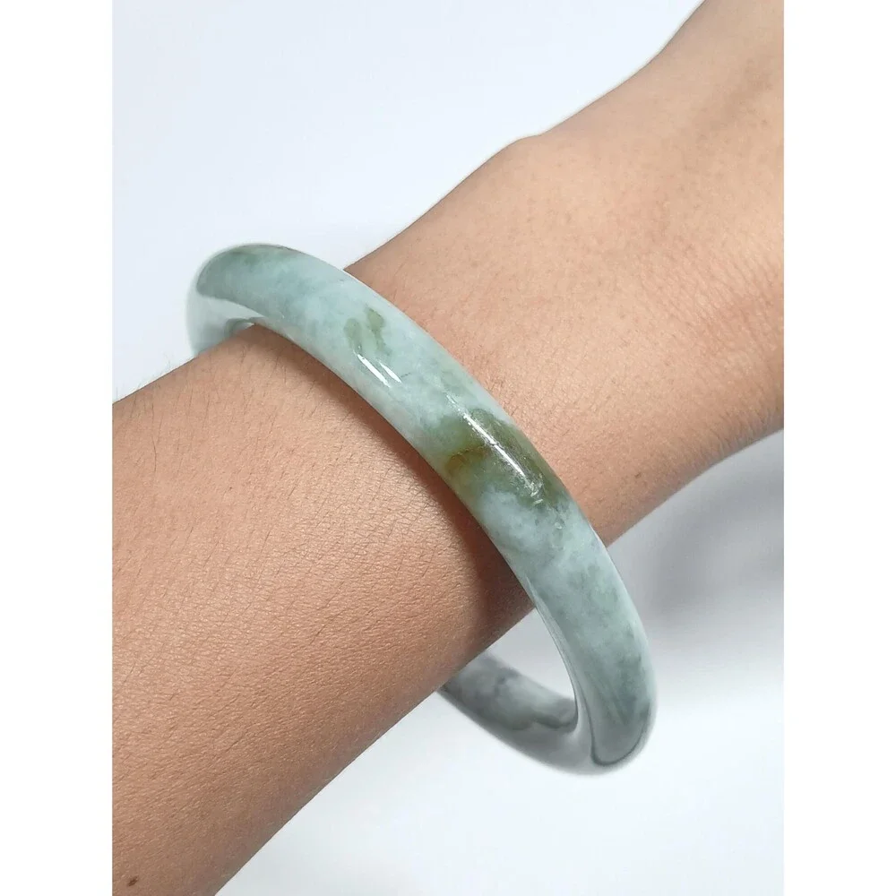 Jadeite Jade Bangle Bracelet Light Green Grey ~2.5